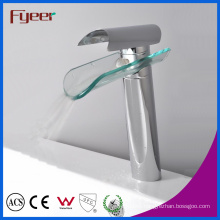 Fyeer High Body Single Handle Glass Spout Waterfall Chrome Wash Basin Faucet Water Mixer Tap